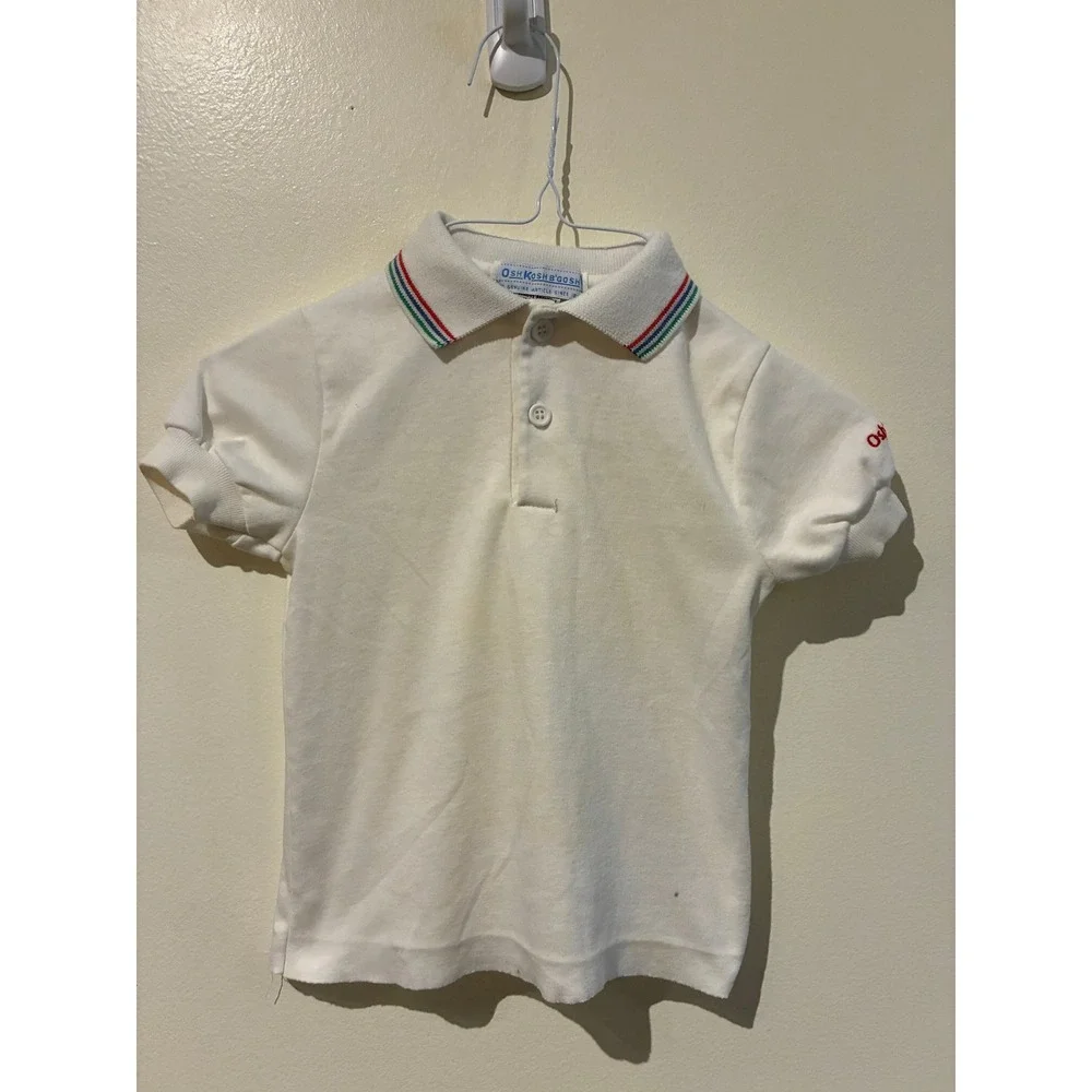 Vintage OshKosh B'Gosh Kids White Polo Shirt Striped Collar 3T